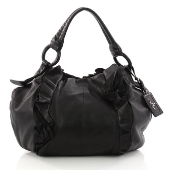 Prada Ruffle Hobo Nappa Leather Large Black 3279202