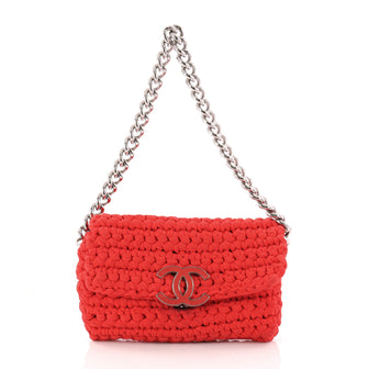 Chanel Fancy Crochet Flap Bag Fabric Small Red 3280903