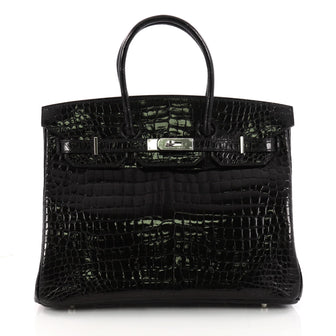  Hermes Birkin Handbag Black Shiny Porosus Crocodile with 3281101