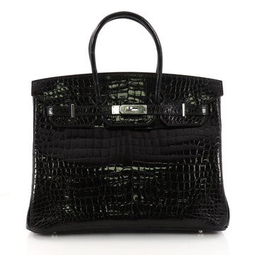  Hermes Birkin Handbag Black Shiny Porosus Crocodile with 3281101