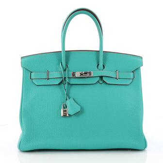  Hermes Birkin Handbag Blue Togo with Palladium Hardware Green 3281401