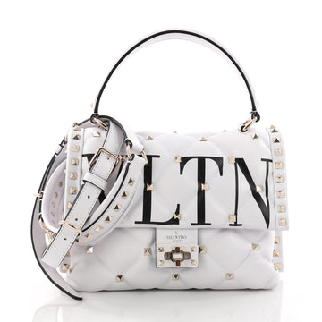 Valentino Candystud Top Handle Bag Printed Leather White 3283202