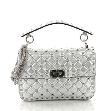 Valentino Rockstud Spike Flap Bag Quilted Leather Medium Silver 3283302
