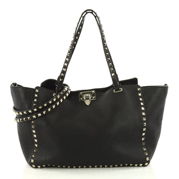 Valentino Rockstud Tote Pebbled Leather Medium Black 3285102