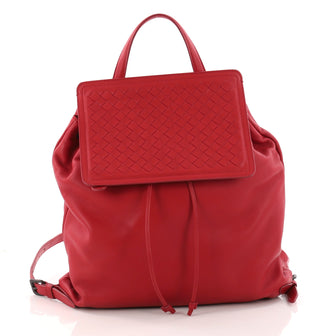 Bottega Veneta Backpack Leather with Intrecciato Medium Red 3286601