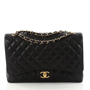 Chanel Classic Double Flap Bag Quilted Caviar Maxi Black 3286701