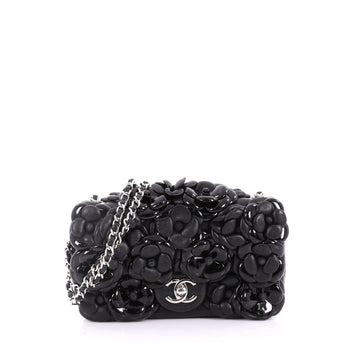 Chanel CC Camellia Flap Bag Patent and Leather Embellished Lambskin Mini Black 3287301
