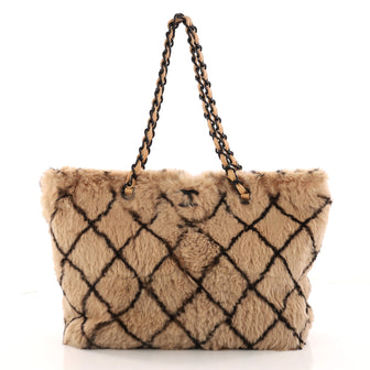 Chanel Vintage CC Chain Tote Printed Lapin Fur Medium Brown 3289003