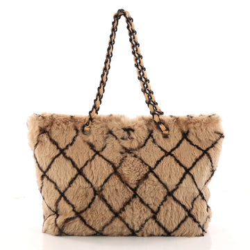 Chanel Vintage CC Chain Tote Printed Lapin Fur Medium Brown 3289003