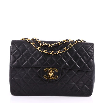 Chanel Vintage Classic Single Flap Bag Quilted Lambskin Maxi Black 3289501