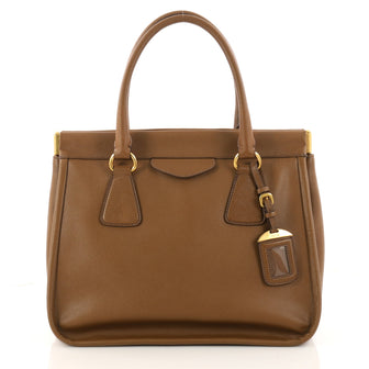 Prada Frame Tote Saffiano Leather Medium Brown 3289902