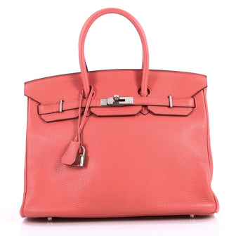 Hermes Birkin Handbag Red Clemence with Palladium Hardware 35 Pink 3291801