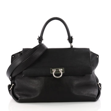 Salvatore Ferragamo Sofia Satchel Grainy Leather Large Black 3292104