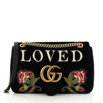 Gucci GG Marmont Flap Bag Embroidered Matelasse Velvet Medium Black 3293202