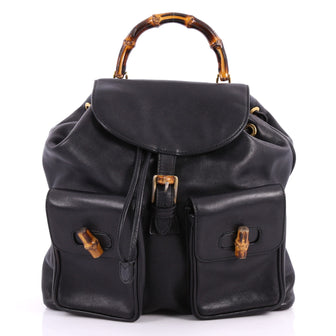 Gucci Vintage Bamboo Backpack Leather Medium Black 3293402