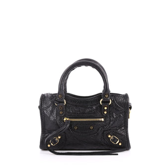 Balenciaga City Classic Studs Handbag Leather Nano Black 3294003