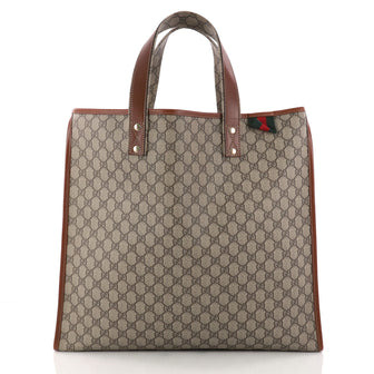  Gucci Web Loop Tote GG Coated Canvas Large Brown 3295003