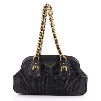 Prada Chain Frame Bag Woven Raffia Medium Black 3296101