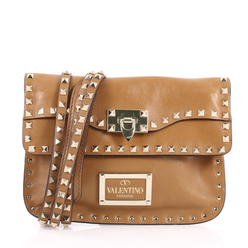 Valentino Rockstud Foldover Convertible Shoulder Bag Leather Brown 3297101