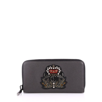 Christian Louboutin Panettone Wallet Embroidered Studded Leather Gray 3298001