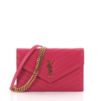 Saint Laurent Classic Monogram Wallet on Chain Matelasse Chevron Leather Small Pink 3298003