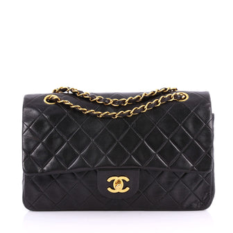 Chanel Vintage Classic Double Flap Bag Quilted Lambskin Medium Black 3300401
