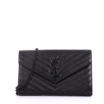 Saint Laurent Classic Monogram Wallet on Chain Matelasse Chevron Leather Small Black 3301501