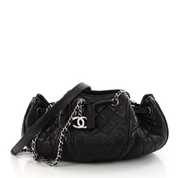 Chanel Sac Cordon Shoulder Bag Quilted Lambskin Medium Black 3302102