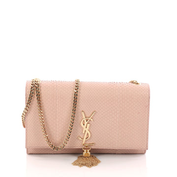 Saint Laurent Classic Monogram Tassel Crossbody Bag Python Embossed Leather Medium Pink 3302303