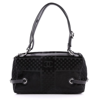 Chanel Vintage CC Side Belted Bowler Bag Check Embossed Black 3303104