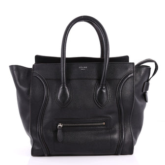 Celine Luggage Handbag Grainy Leather Mini Black 3304703