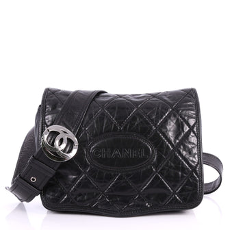  Chanel Vintage Logo Messenger Bag Quilted Aged Calfskin Black 3307503