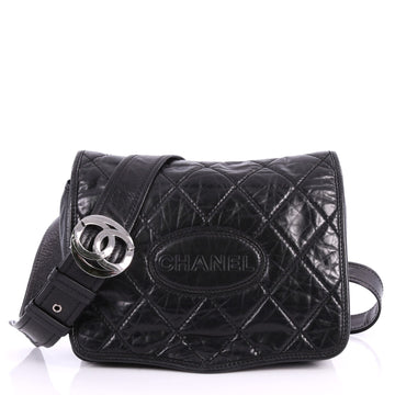  Chanel Vintage Logo Messenger Bag Quilted Aged Calfskin Black 3307503