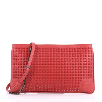 Christian Louboutin Loubiposh Clutch Spiked Leather Red 3308402