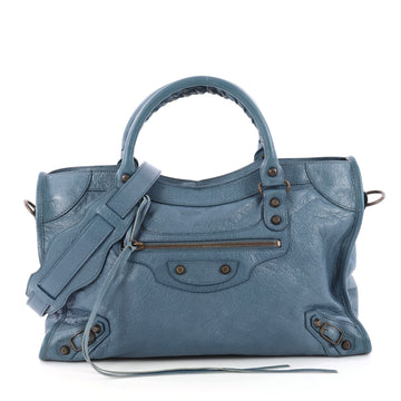 Balenciaga City Classic Studs Handbag Leather Medium Blue 3311701