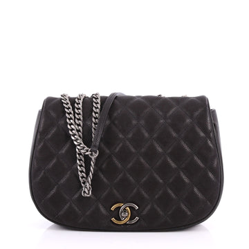 Chanel Casual Pocket Flap Messenger Bag Quilted Caviar Medium Black 3312906