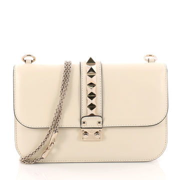 Valentino Glam Lock Shoulder Bag Leather Medium White 3313602
