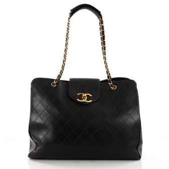 Chanel Vintage Supermodel Weekender Bag Quilted Leather Large Black 3314302
