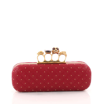 Alexander McQueen Knuckle Box Clutch Studded Quilted Red 3316701