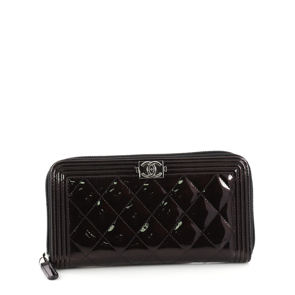 Chanel Boy L-Gusset Zip Wallet Quilted Patent Long 33168