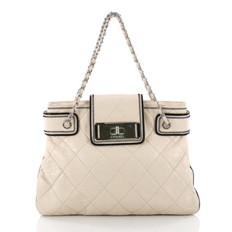 Chanel Mademoiselle Lock Compartment Tote Quilted Leather Medium Neutral 3317501