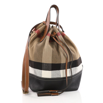 Burberry Heston Bucket Bag House Check Canvas with Leather Medium Brown 3318213