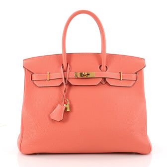 Hermes Birkin Handbag Pink Clemence with Gold Hardware Orange 3318301