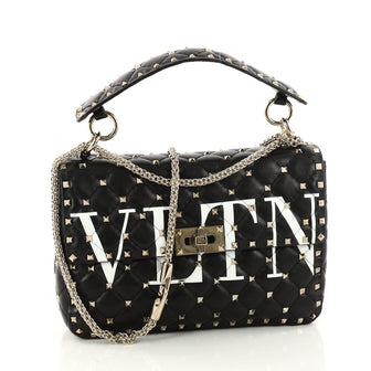 Valentino Rockstud Spike Flap Bag Quilted Leather Medium Black 3319001