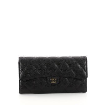 Chanel CC Gusset Classic Flap Wallet Quilted Caviar Long Black 3319106