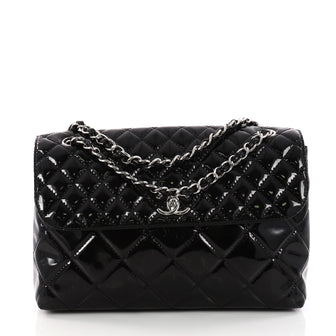 Chanel In The Business Flap Bag Quilted Patent Vinyl Maxi Black 3319303
