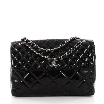 Chanel In The Business Flap Bag Quilted Patent Vinyl Maxi Black 3319303