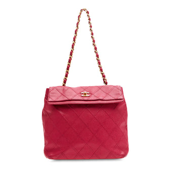 Flap Tote Bag Quilted Caviar
