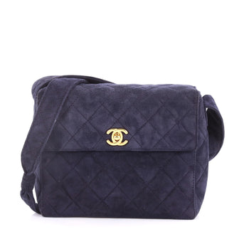 Chanel Vintage Top Handle Flap Bag Quilted Suede Small Blue 3320501