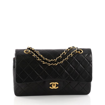 Chanel Vintage Classic Double Flap Bag Quilted Lambskin Medium Black 3320601